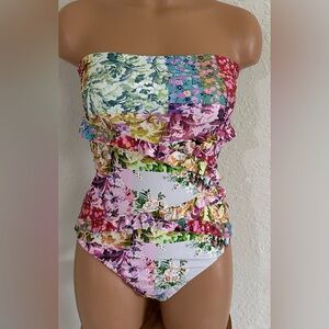 Monte & Lou Spliced Frill Bandeau One Piece swimsuit